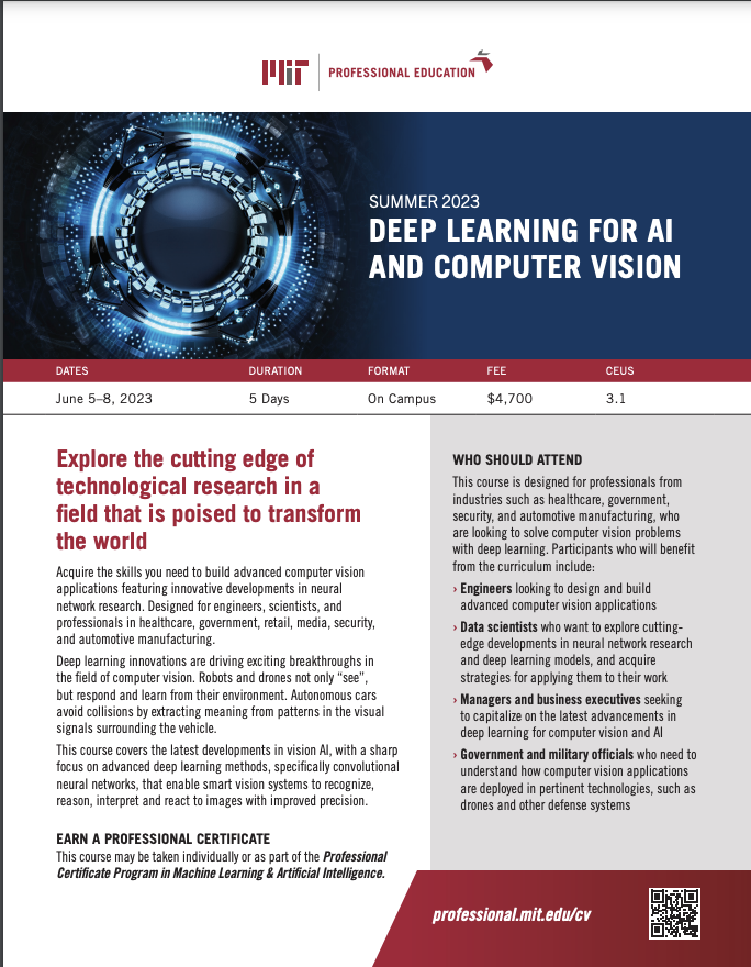 Deep Learning for AI and Computer Vision - Brochure Image