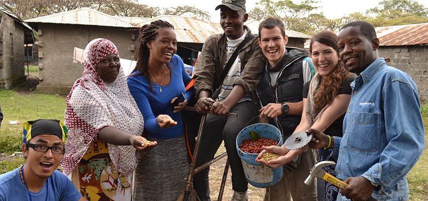 Image: International design team from International Development Design Summit 2014 tests low-cost coffee bean sheller prototype with farmers in Tanzania.