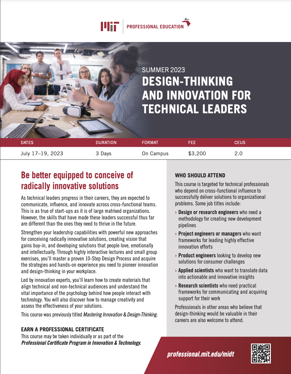 Design-Thinking and Innovation for Technical Leaders - Brochure Image