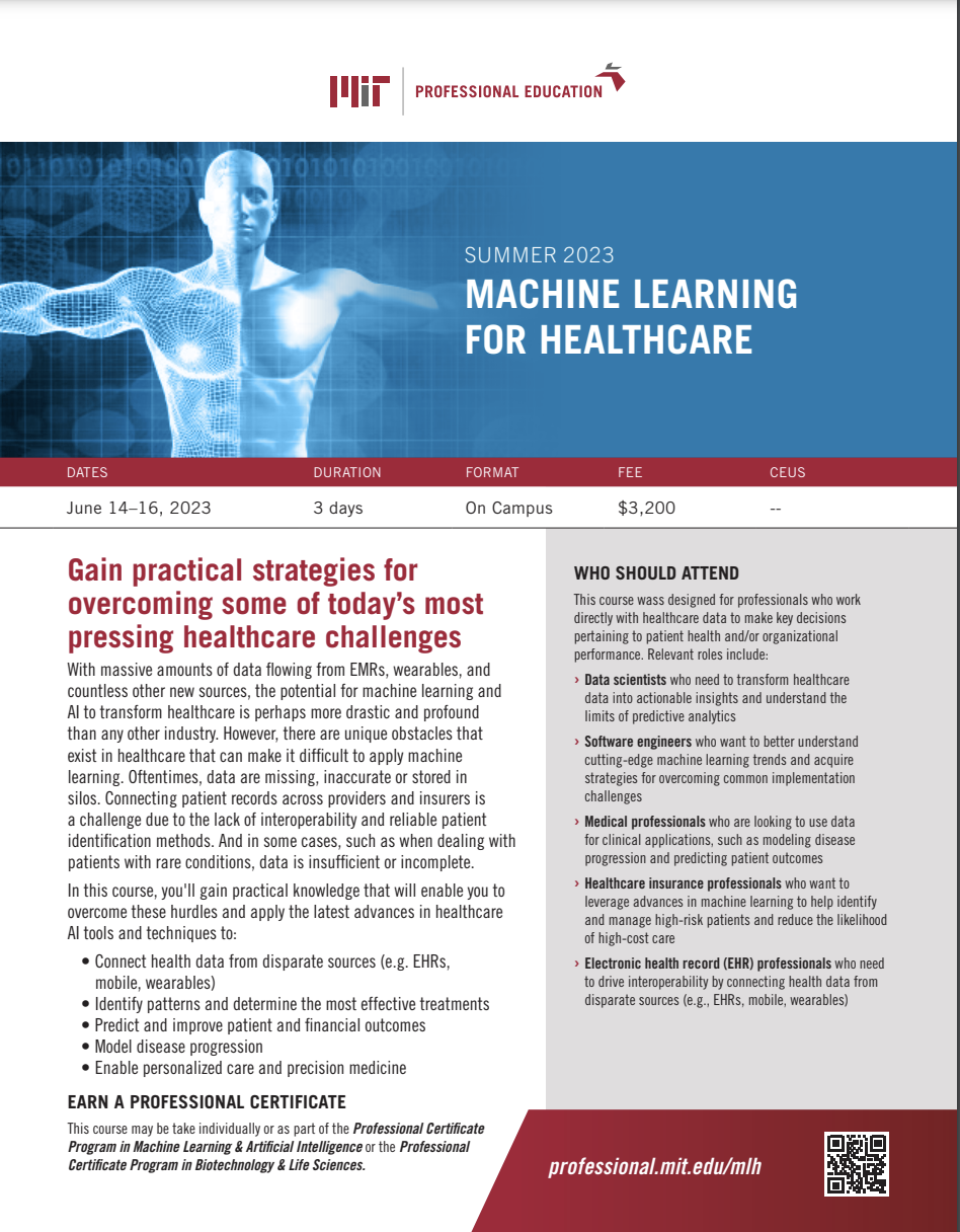 Machine Learning for Healthcare - Brochure Image