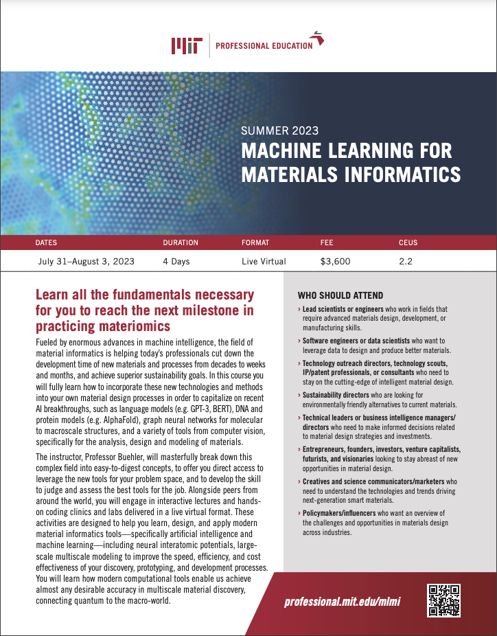 Machine Learning for Materials Informatics - Brochure Image 