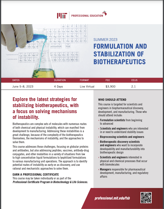 Formulation and Stabilization of Biotherapeutics - Brochure Image