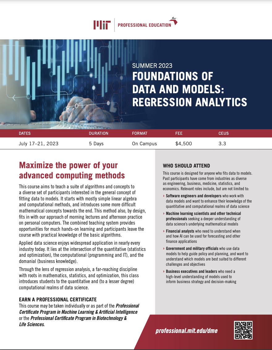 Foundations of Data and Models: Regression Analytics - Brochure Image