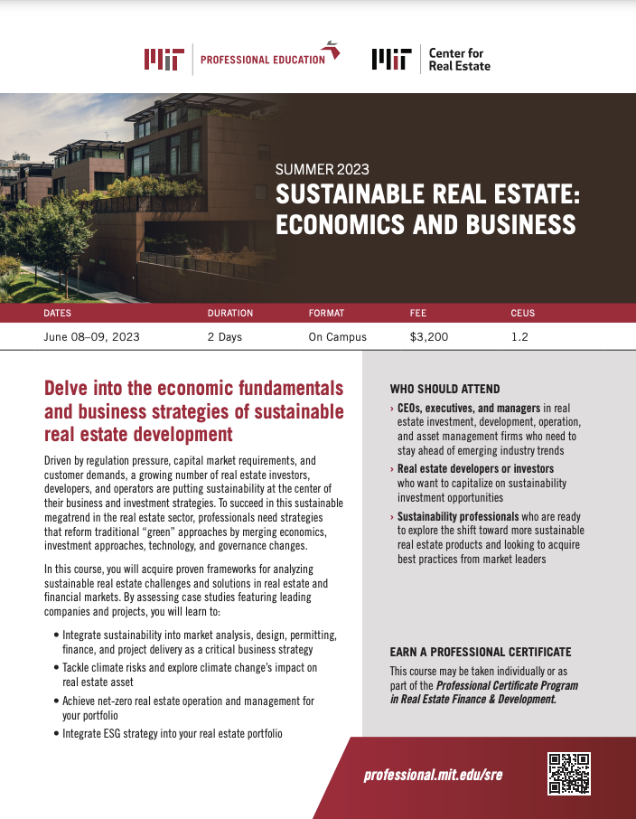Sustainable Real Estate: Economics and Business - Brochure Image