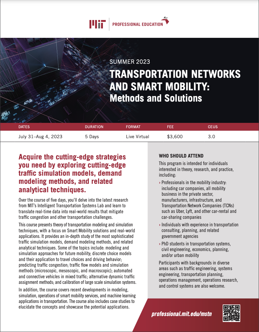 Transportation Networks and Smart Mobility: Methods and Solutions - Brochure Image