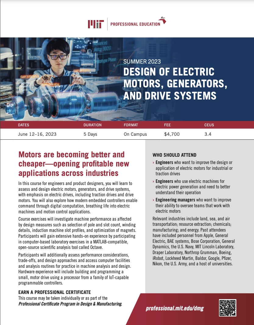 Design of Electric Motors, Generators, and Drive Systems - Brochure Image