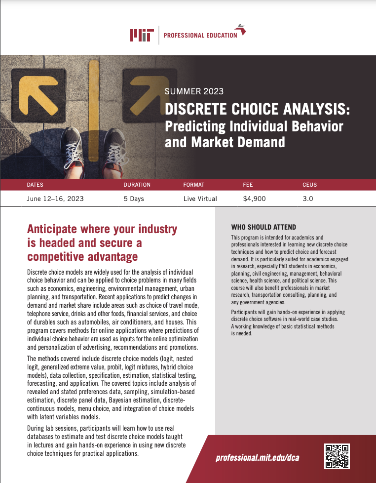 Discrete Choice Analysis: Predicting Individual Behavior and Market Demand - Brochure Image