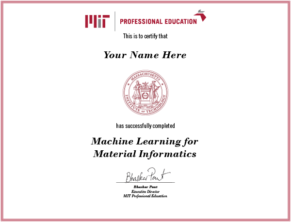 Machine Learning for Material Informatics cert image